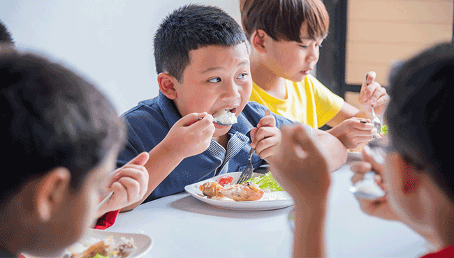 Children Eating School Lunch